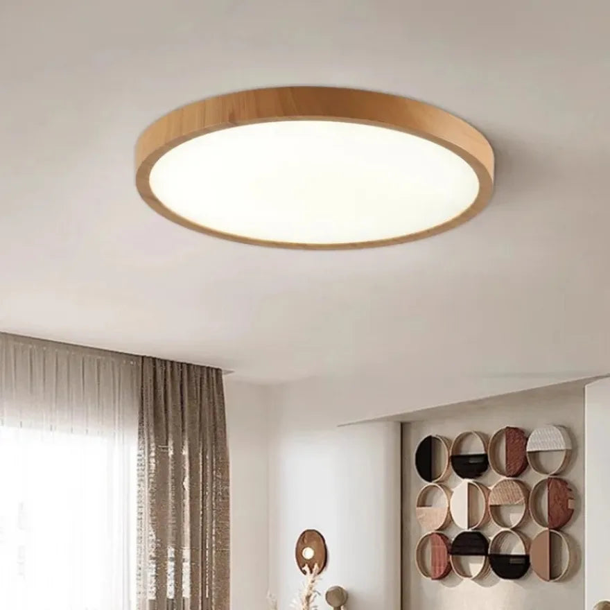 Modern Circular Wood Grain LED Ceiling Light for Living and Dining Rooms