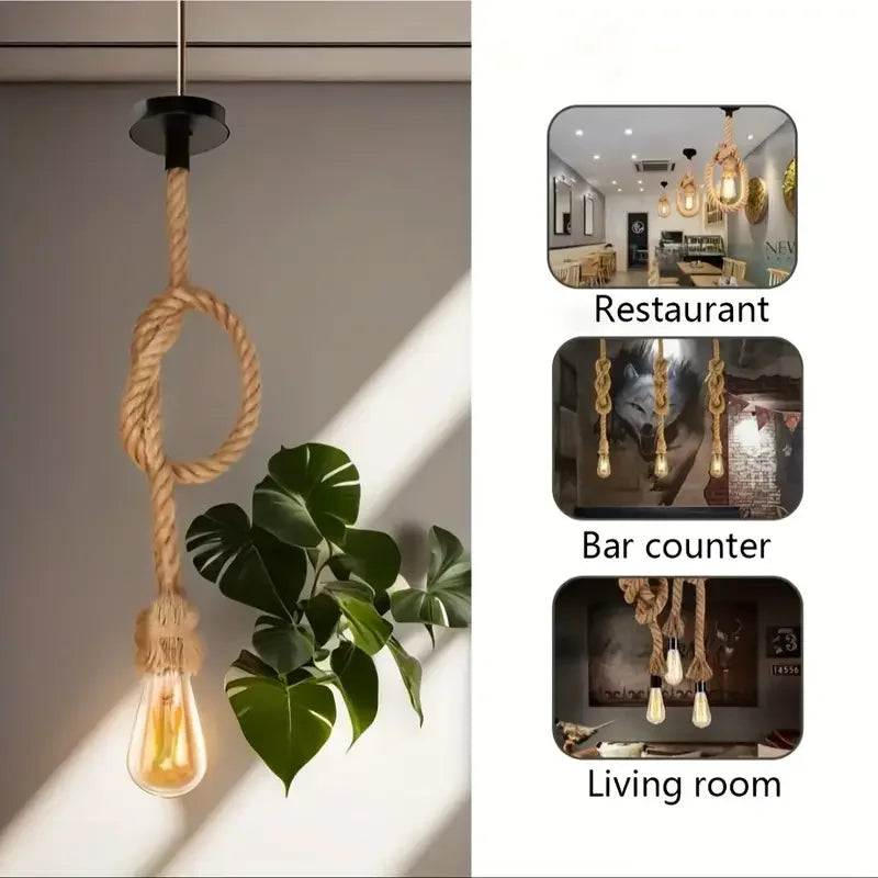 Vintage Hemp Rope Pendant Light for Industrial Lofts and Bars