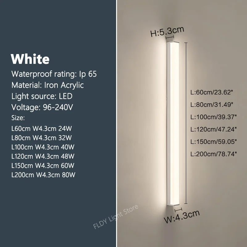 Modern LED Strip Outdoor Wall Light for Garden and Porch Decor