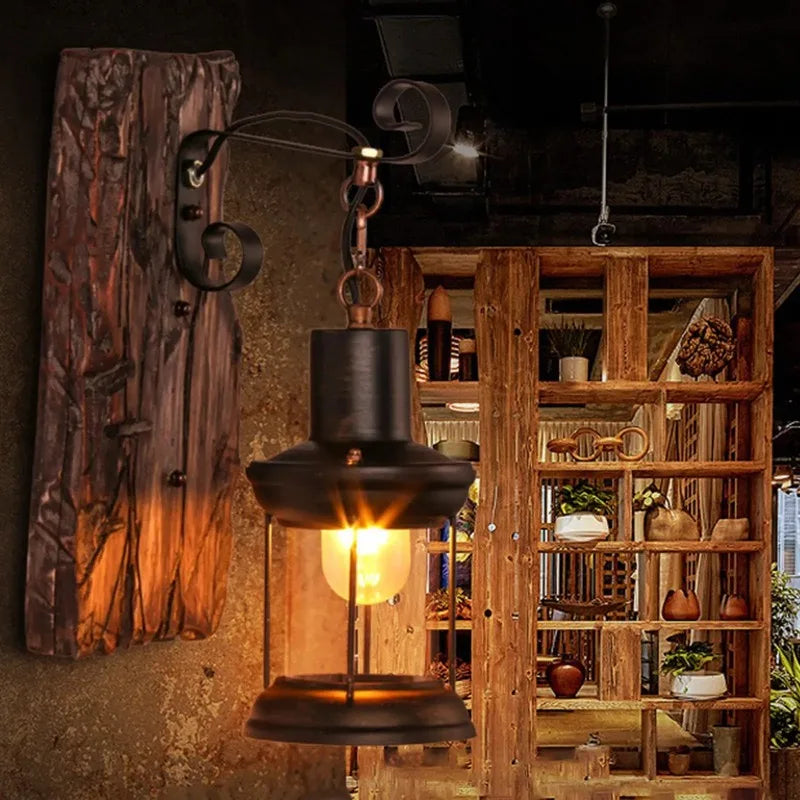 Rustic Industrial Wooden Wall Sconce for Lofts and Cafes