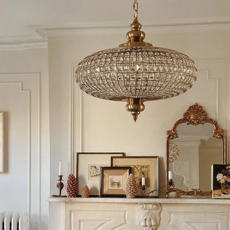 Vintage Copper Crystal Pendant Light for Luxury Dining Rooms and Hotels