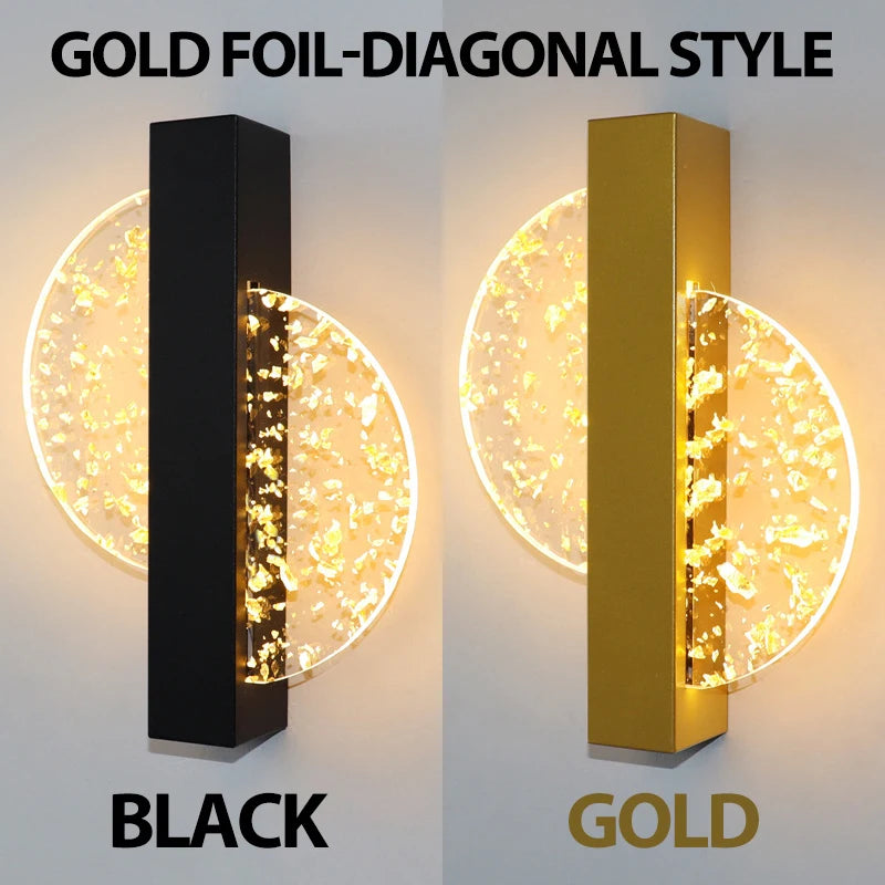 Modern Gold Foil LED Wall Sconce for Bedroom and Living Room