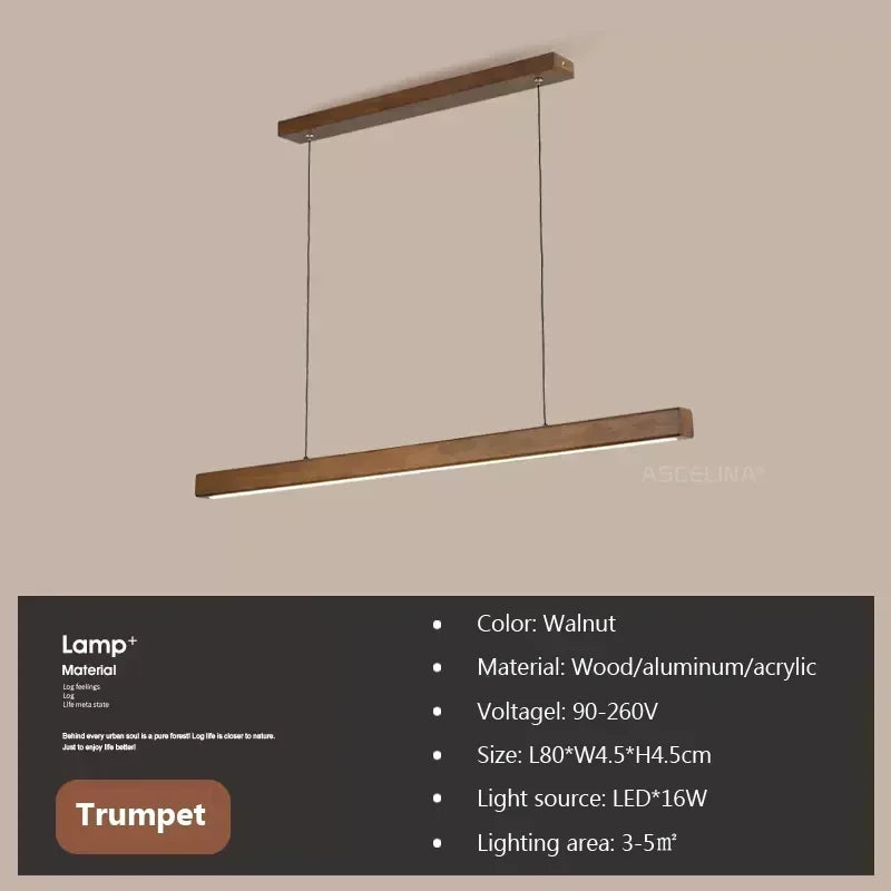 Modern Linear Wood LED Pendant Light for Dining Rooms and Offices