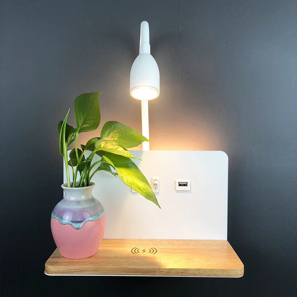 Modern LED Rotatable Wall Lamp with Wireless Charging for Bedside Reading