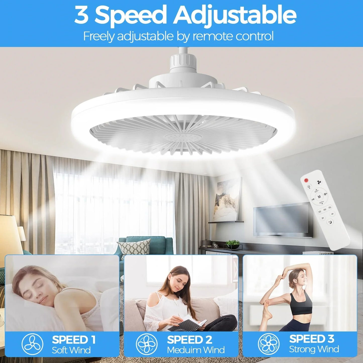 Modern LED Ceiling Fan Light with Dimmable Settings for Bedrooms