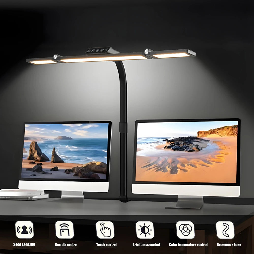 Double Head LED Desk Lamp with Adjustable Dimming for Modern Offices