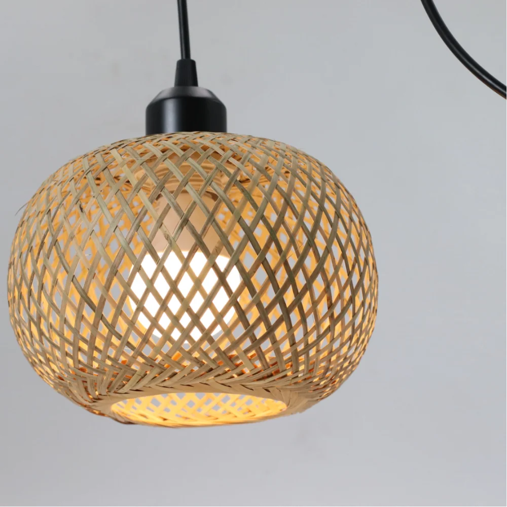 Handwoven Bamboo Pendant Light for Rustic Cafe and Living Room Decor