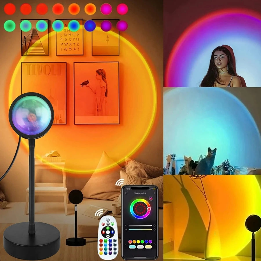 Smart RGB Sunset Projection Lamp for Ambient Mood Lighting and Photography