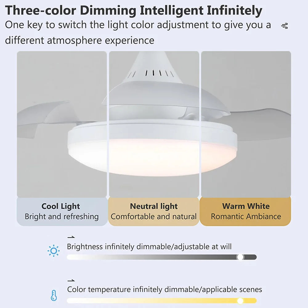 Modern Smart LED Ceiling Fan with Remote and App Control for Living Rooms
