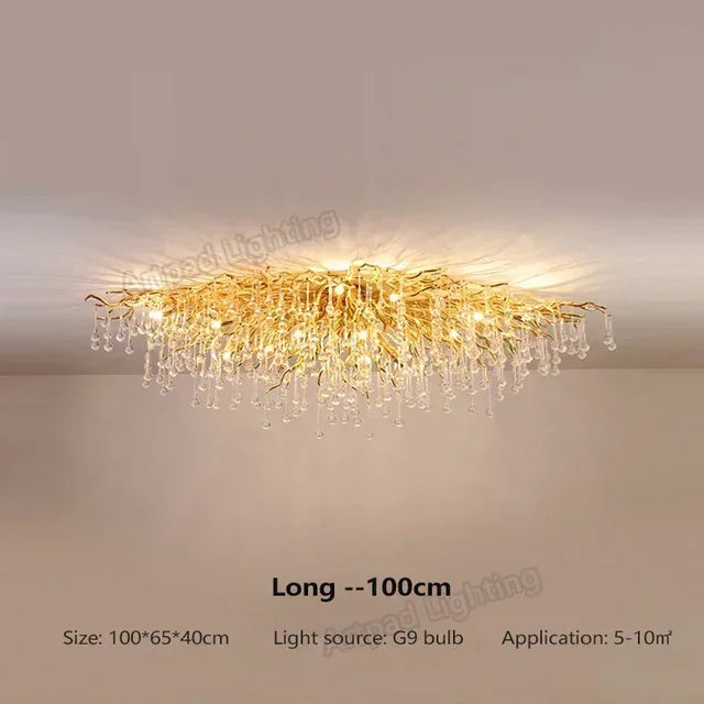 Luxury Rectangular Gold Crystal Chandelier for Modern Dining and Living Rooms