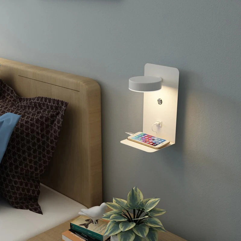 Modern LED Wall Sconce with USB Charging Port for Bedroom and Living Room