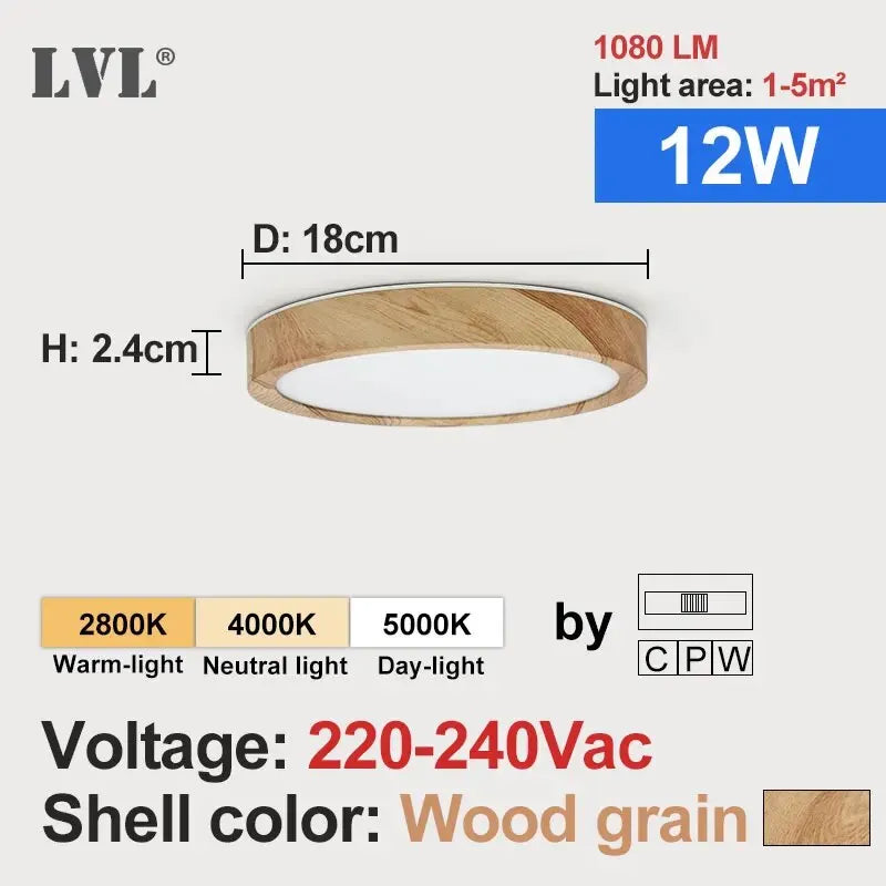 Modern LED Flush Mount Ceiling Light with Wood Grain for Home Interiors