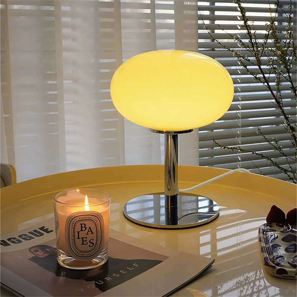 Retro Cream Glass Table Lamp for Modern Living Rooms and Studies