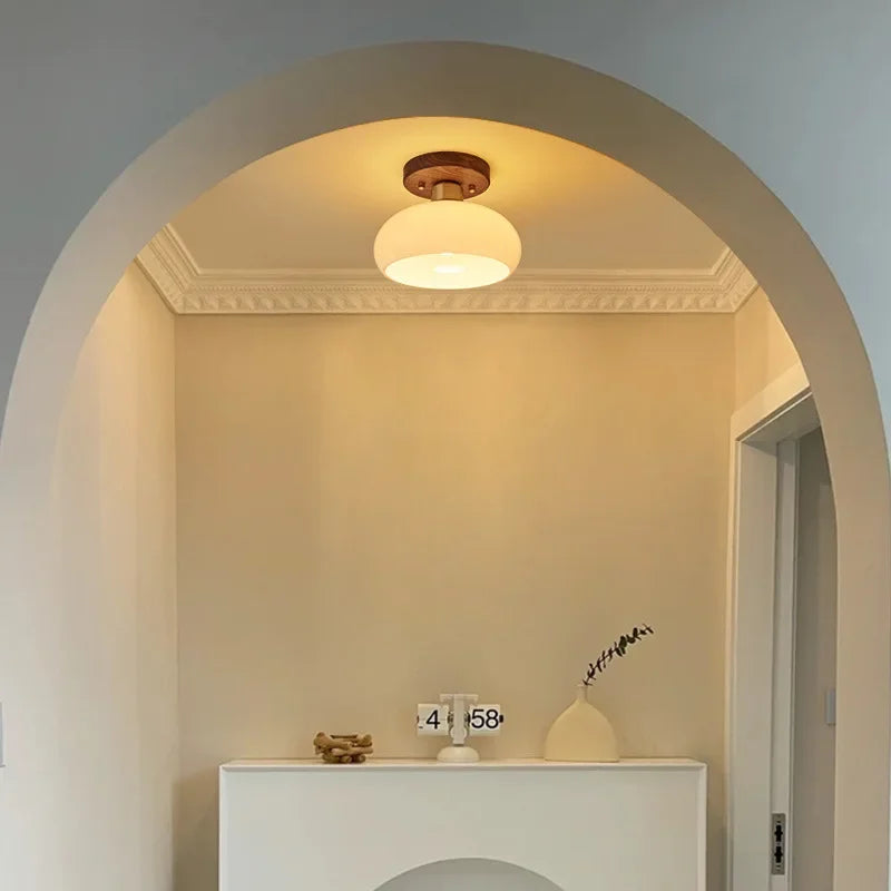 Solid Walnut and Brass Ceiling Light for Modern Entryways and Hallways