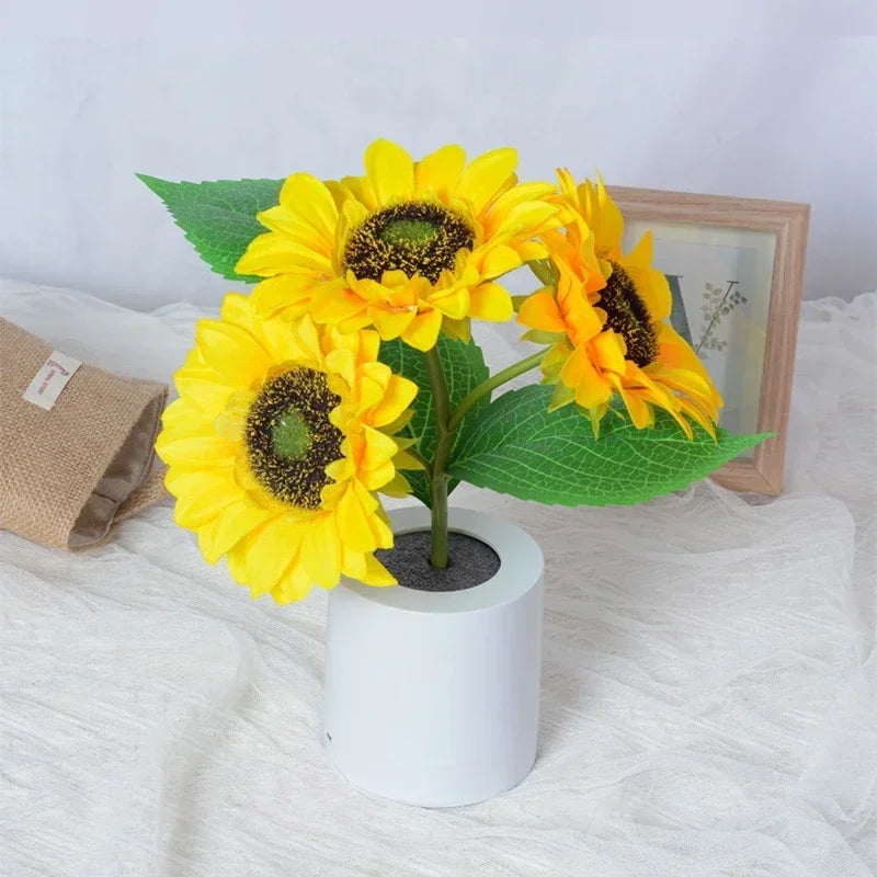 Rechargeable Sunflower LED Table Lamp for Modern Bedroom and Desktop Decor