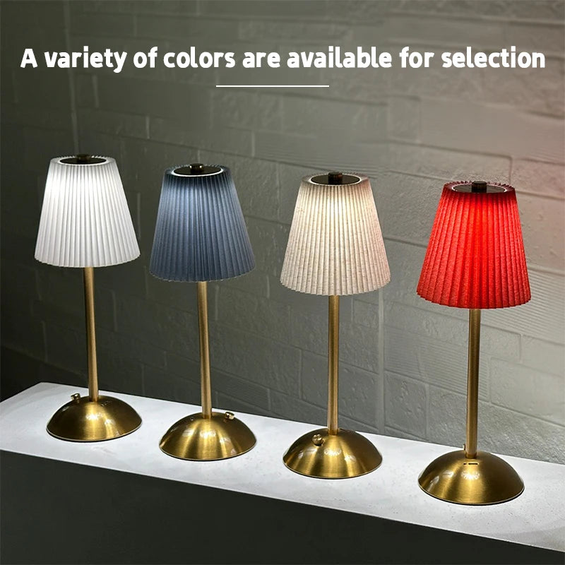 Pleated Cordless Table Lamp for Modern Home Office and Bedside Lighting