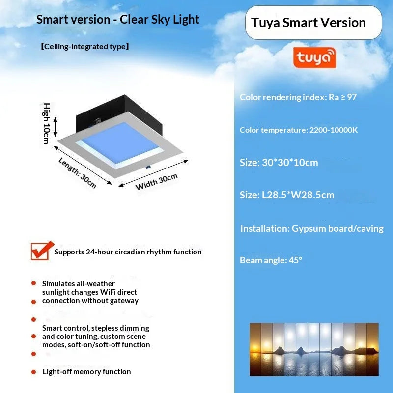 Intelligent LED Sky Panel Light for Kitchen and Bathroom Daylight Simulation