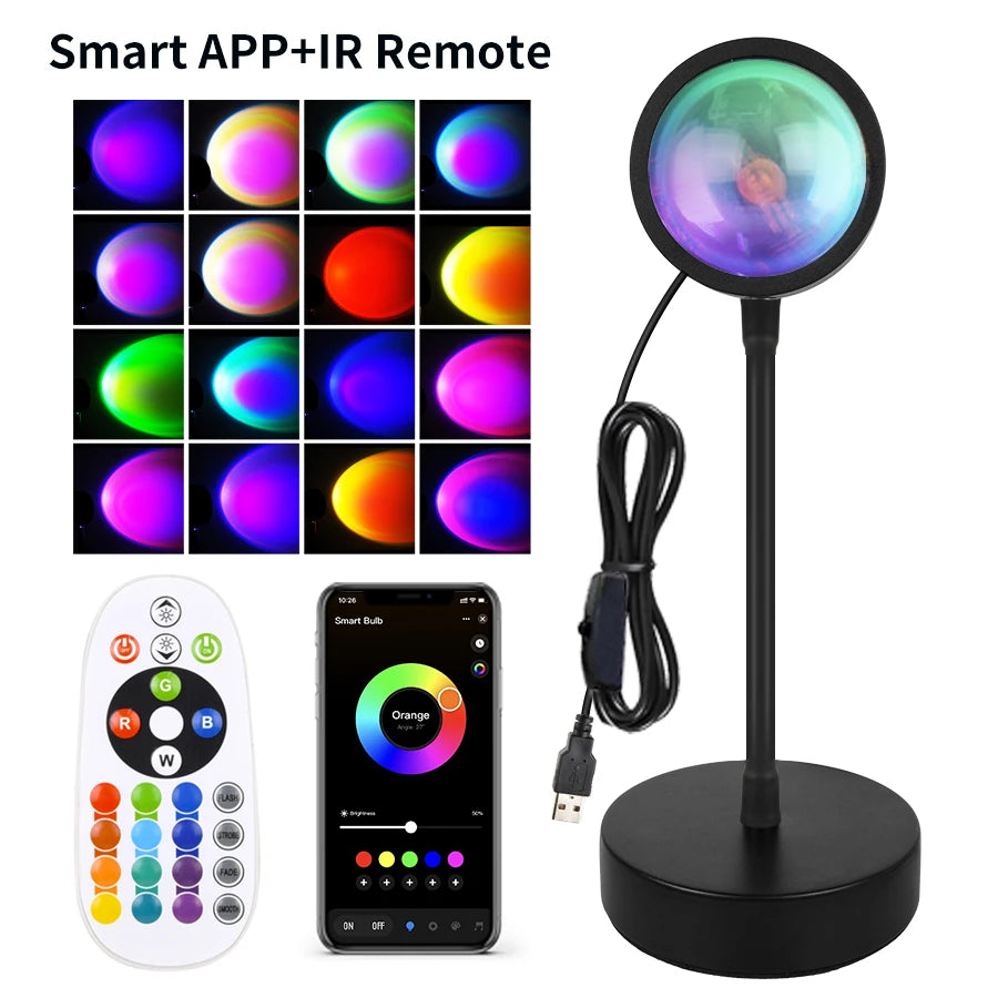 Smart RGB Sunset Projection Lamp for Ambient Mood Lighting and Photography