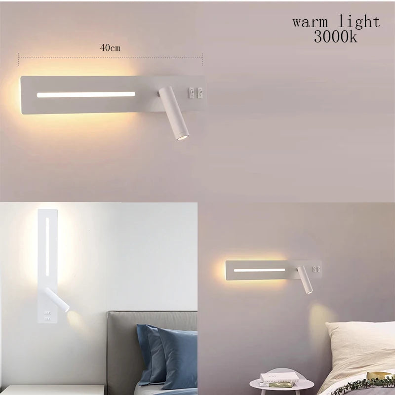 Modern LED Wall Reading Lamp with USB Charging Port for Bedrooms