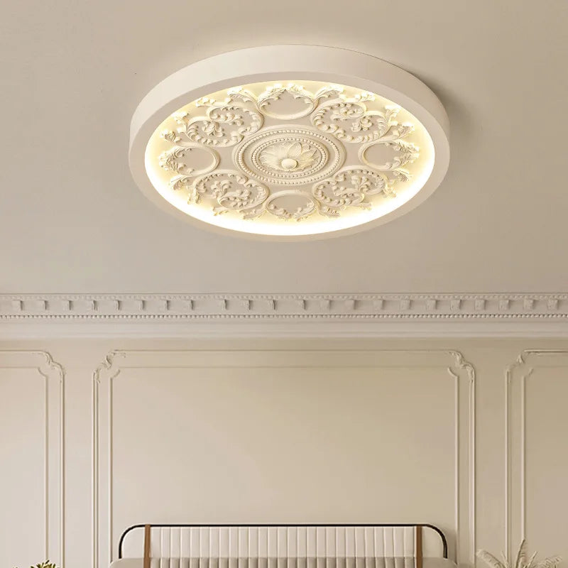 French Style Cream Flush Mount Ceiling Lamp for Elegant Bedroom and Study