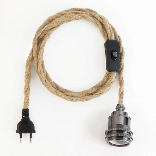 Vintage Hemp Rope Pendant Light Cord with Switch for Rustic Decor