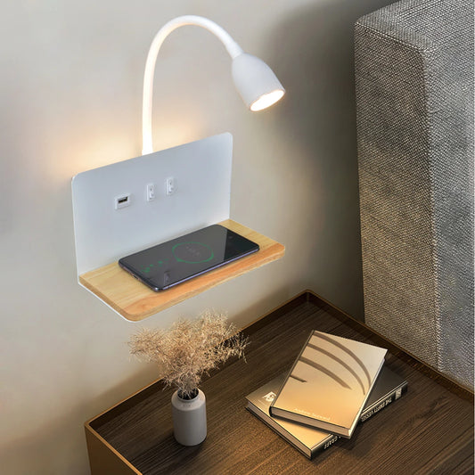 Modern LED Rotatable Wall Lamp with Wireless Charging for Bedside Reading