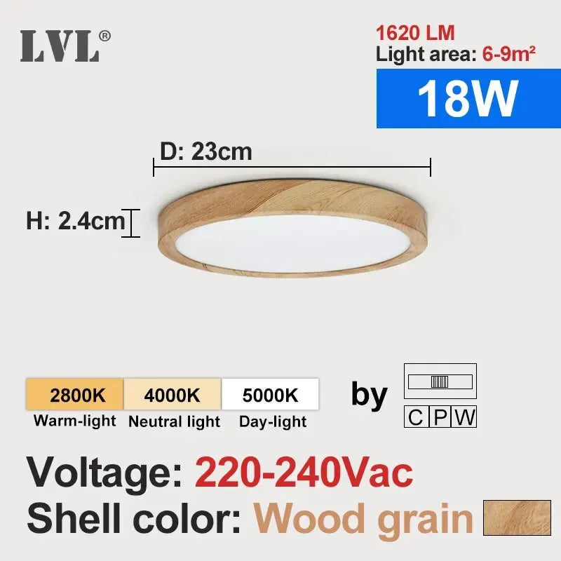 Modern LED Flush Mount Ceiling Light with Wood Grain for Home Interiors