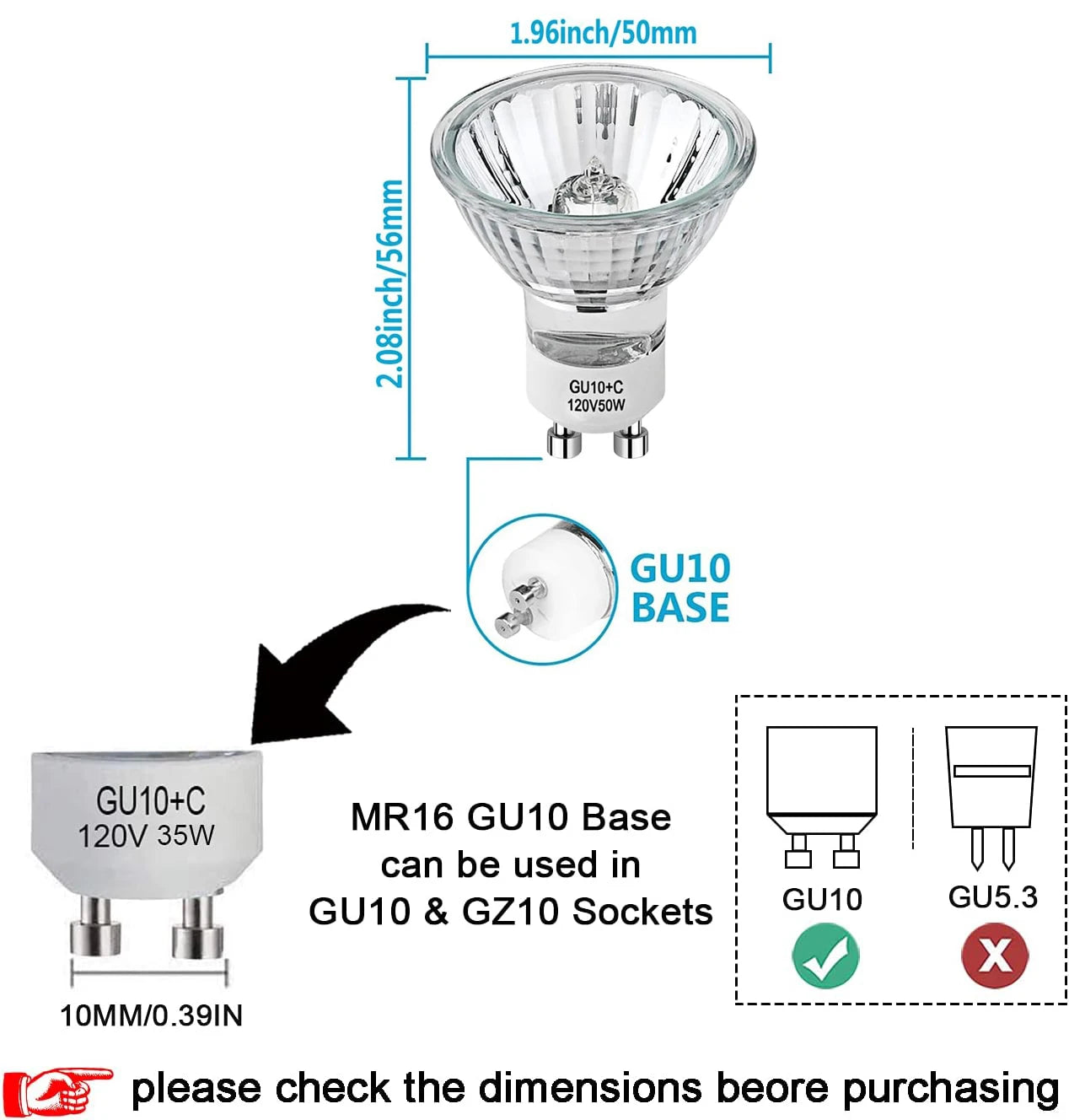 MR16 GU10 Halogen Light Bulbs for Track Lighting and Range Hoods