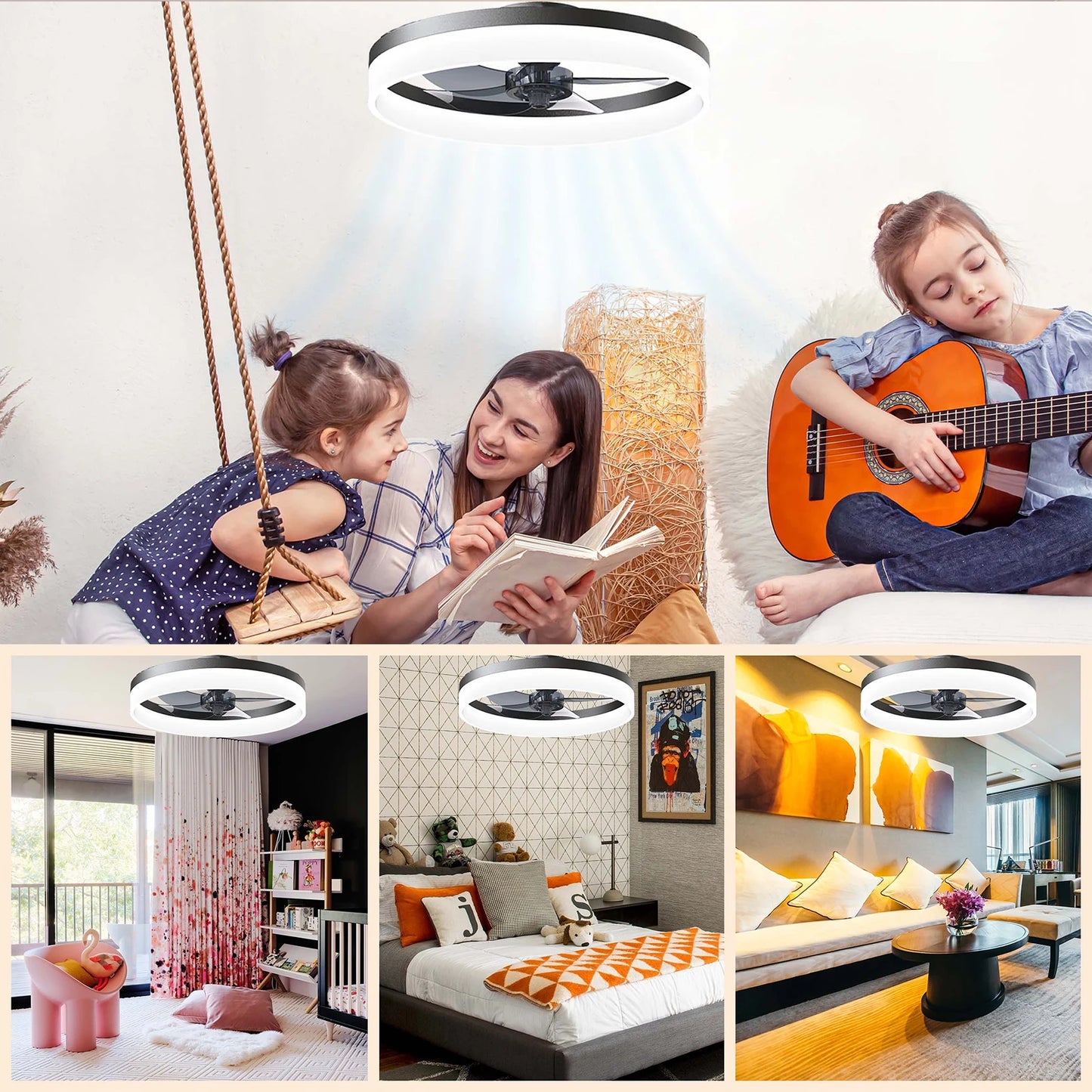 Modern LED Ceiling Fan with Remote Control for Living Rooms and Bedrooms