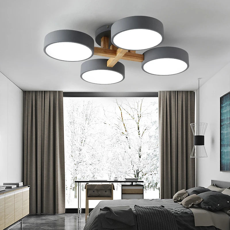Modern Wooden LED Ceiling Chandelier for Dining Rooms and Contemporary Living Spaces