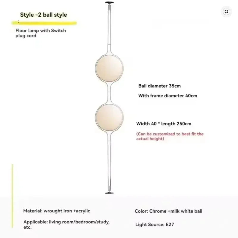 Modern Chrome and Acrylic Globe Floor Lamp for Hotel and Living Rooms