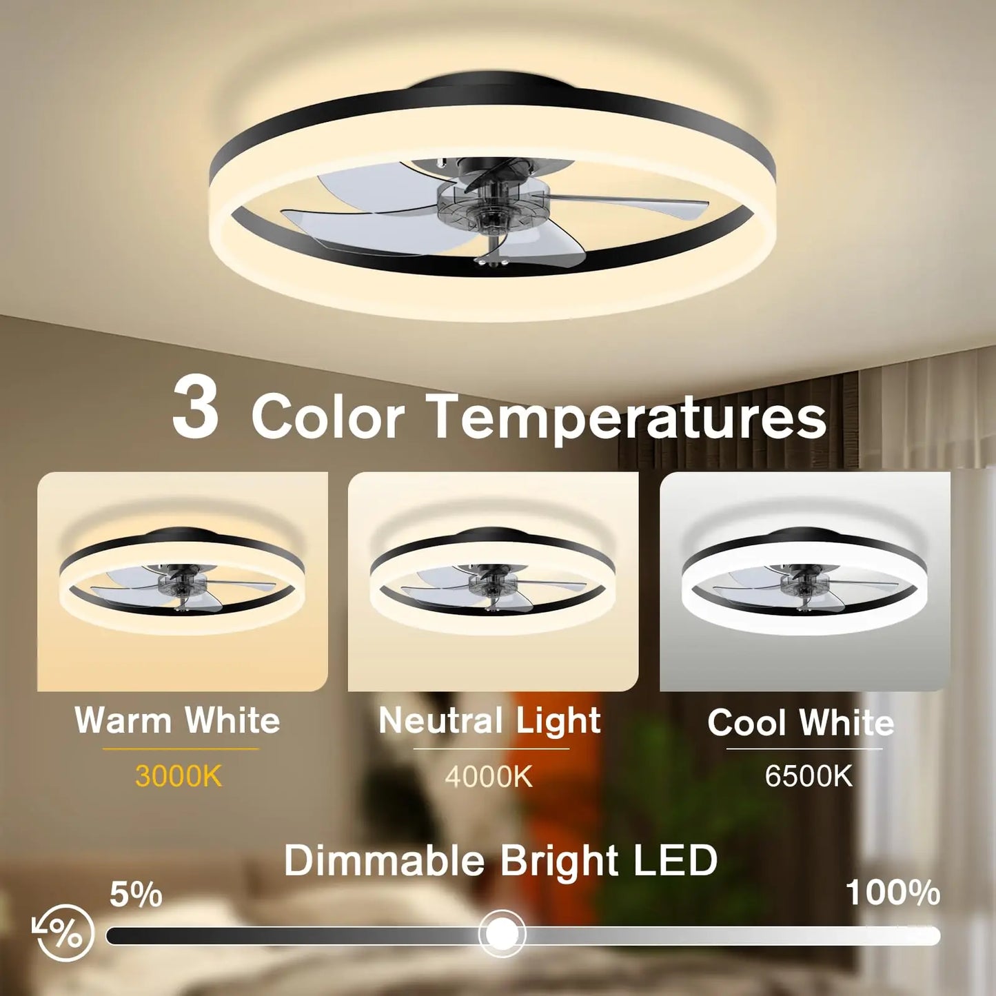 Modern LED Ceiling Fan with Remote Control for Living Rooms and Bedrooms