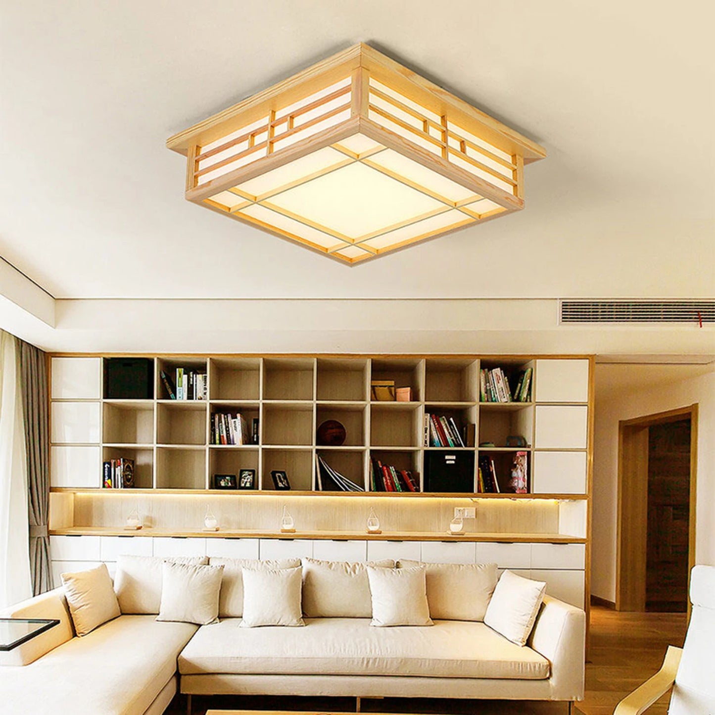Japanese Minimalist Wood LED Ceiling Light for Living Rooms and Bedrooms
