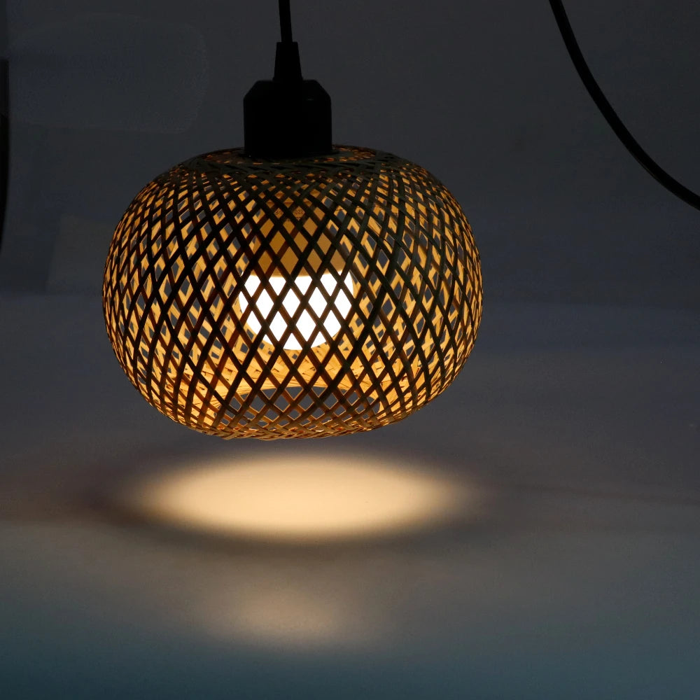 Handwoven Bamboo Pendant Light for Rustic Cafe and Living Room Decor