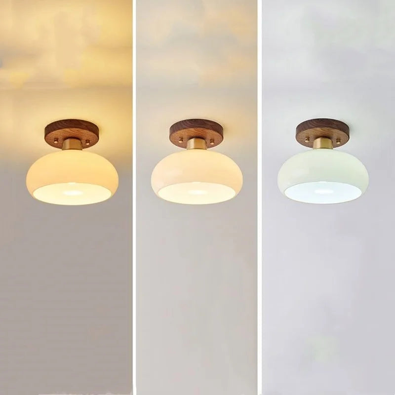 Modern Walnut and Copper LED Ceiling Light for Hallways and Living Rooms