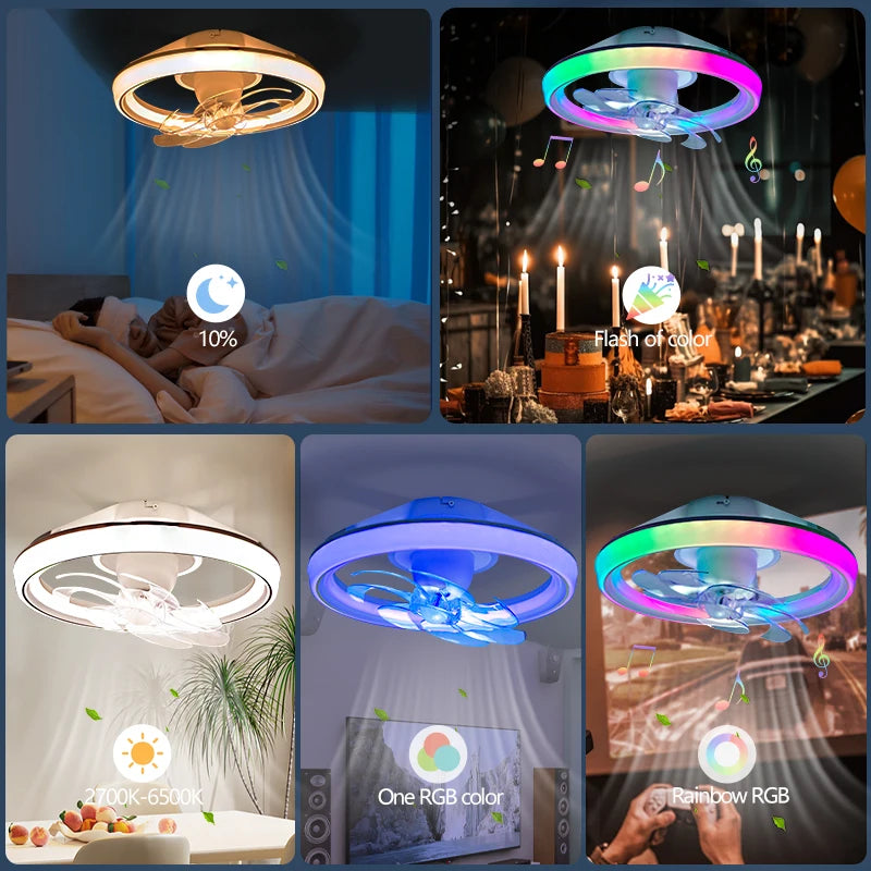 Modern LED Ceiling Fan with Remote and App Control for Living Rooms