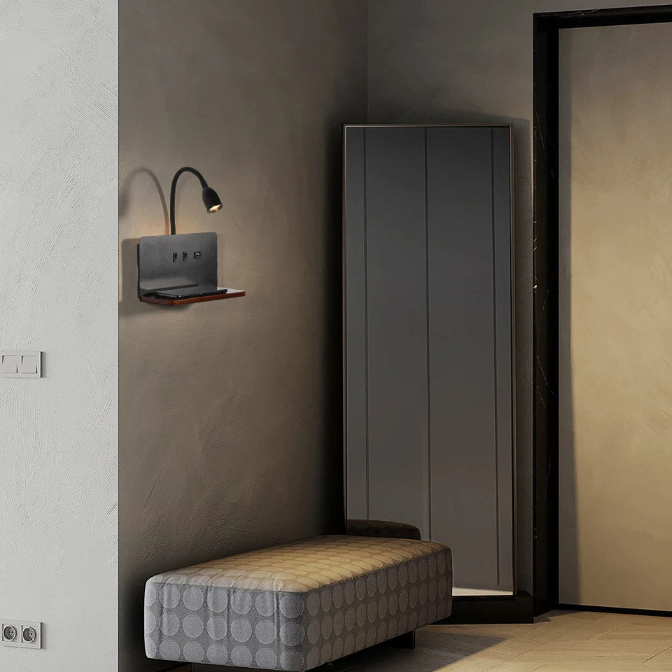 Modern LED Rotatable Wall Lamp with Wireless Charging for Bedside Reading
