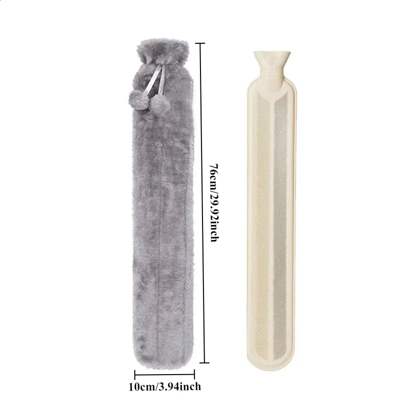 Extra Lange Wärmflasche 76 cm mit Bezug 2 Liter für Rücken, Taille und Füße