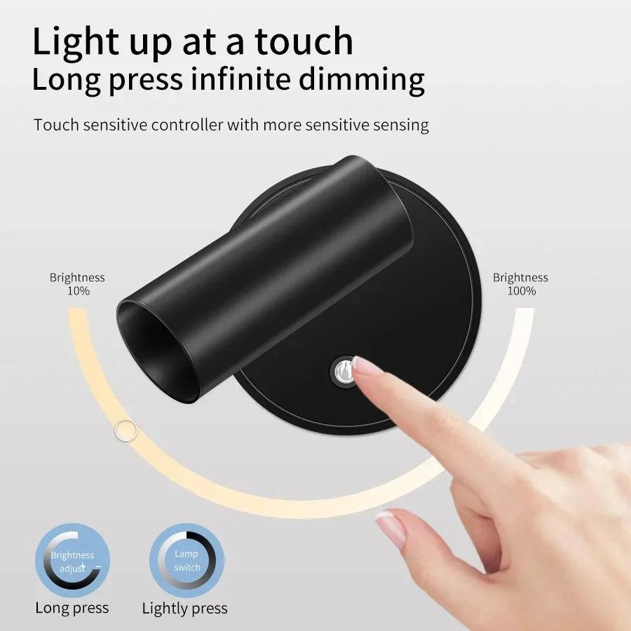 Magnetic LED Wall Spotlight with Touch Dimmer for Bedroom and Office