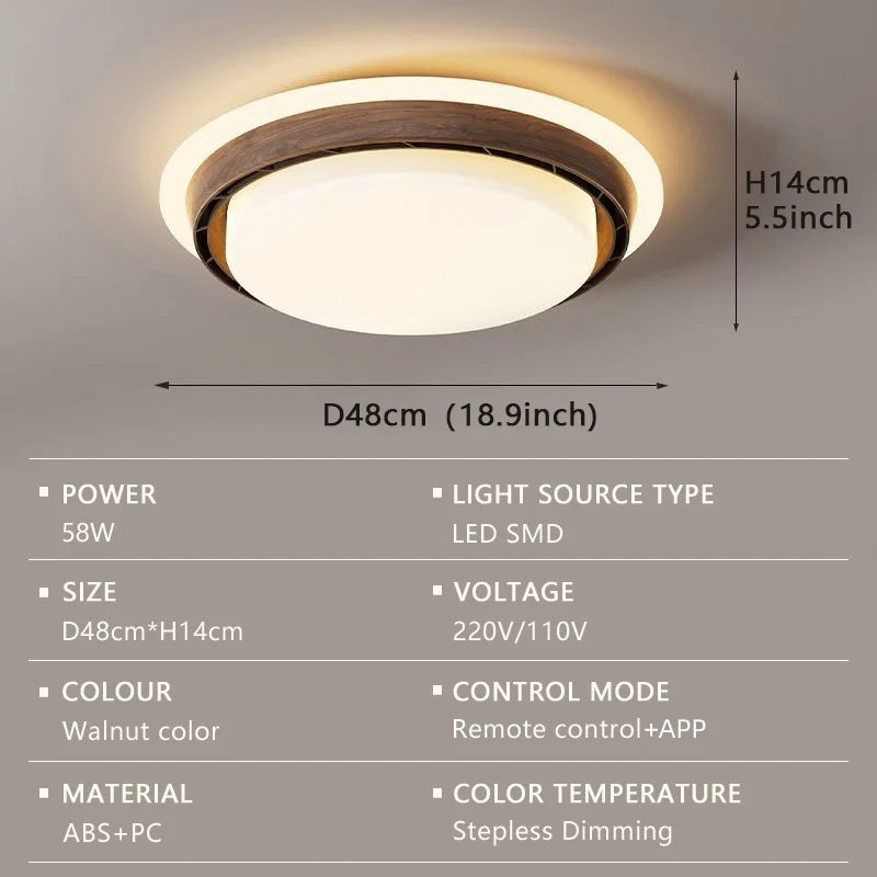 Modern Walnut Bladeless Ceiling Fan Light with Remote and App Control