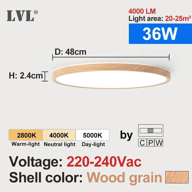 Modern LED Flush Mount Ceiling Light with Wood Grain for Home Interiors