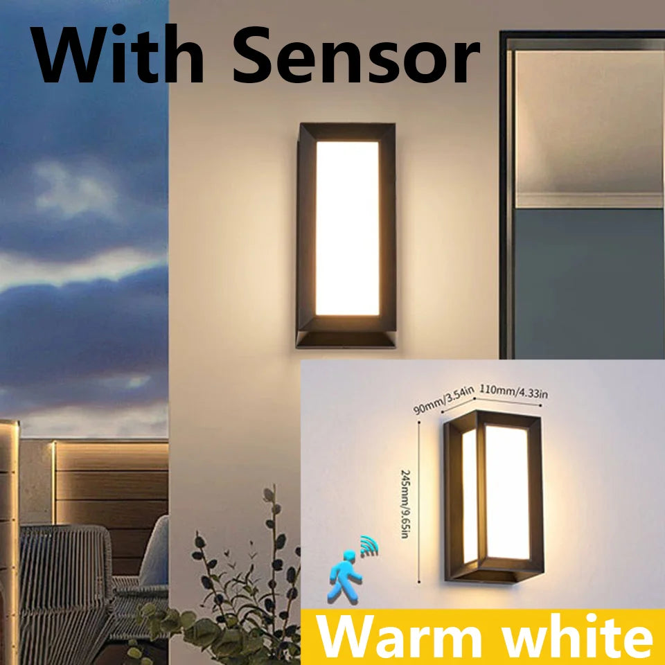 Modern LED Outdoor Wall Light with Motion Sensor for Garden and Porch