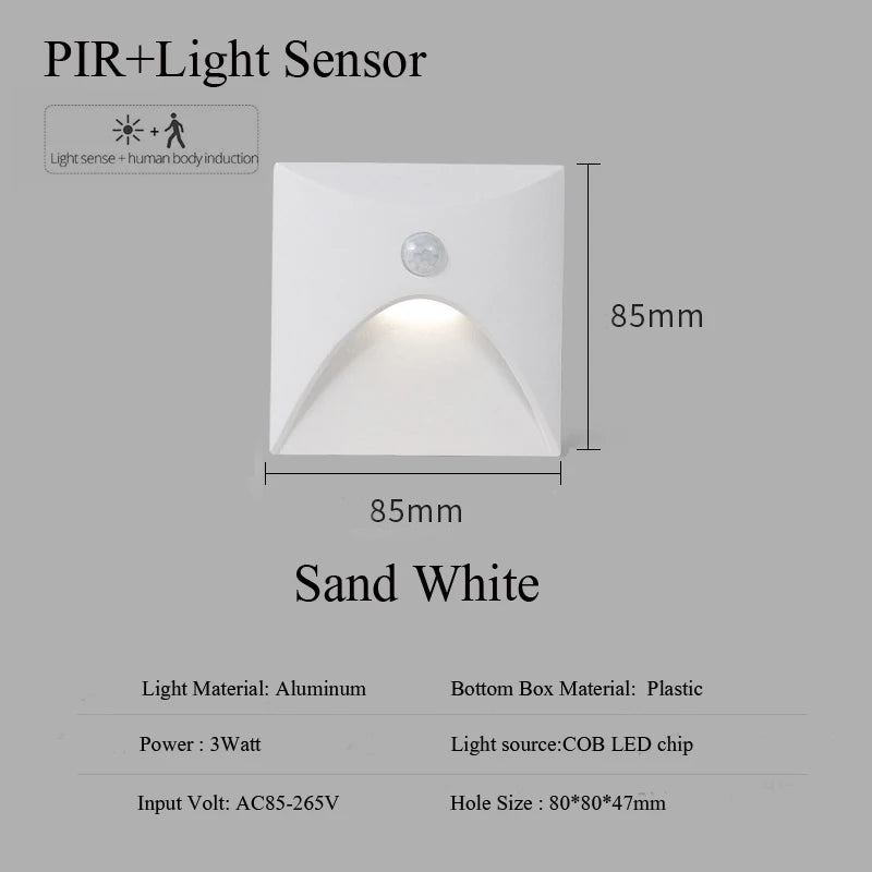 Modern LED Recessed Wall Light with Motion Sensor for Staircase and Corridor