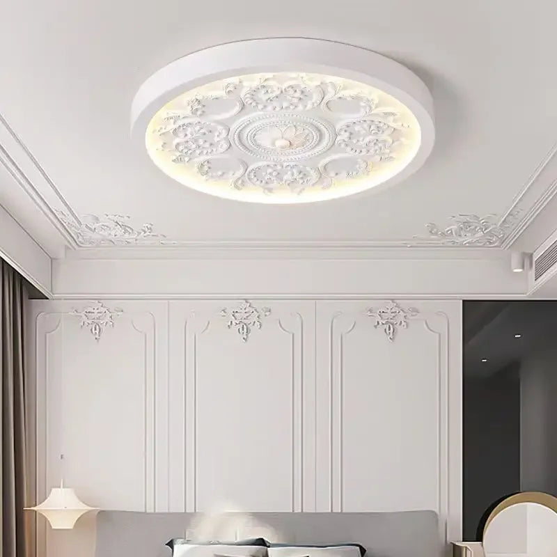 French Style Cream Flush Mount Ceiling Lamp for Elegant Bedroom and Study