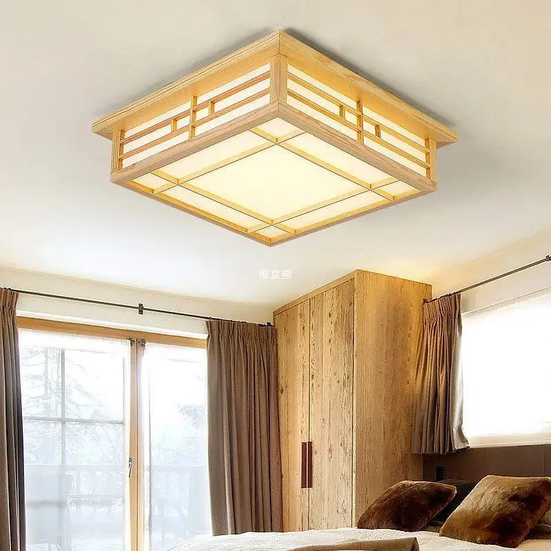 Japanese Minimalist Solid Wood LED Ceiling Lamp for Bedrooms and Living Rooms