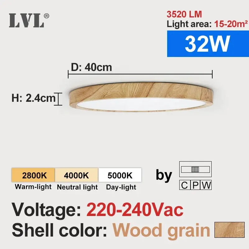Modern Round Wood Grain LED Flush Mount Light for Kitchen and Bedroom