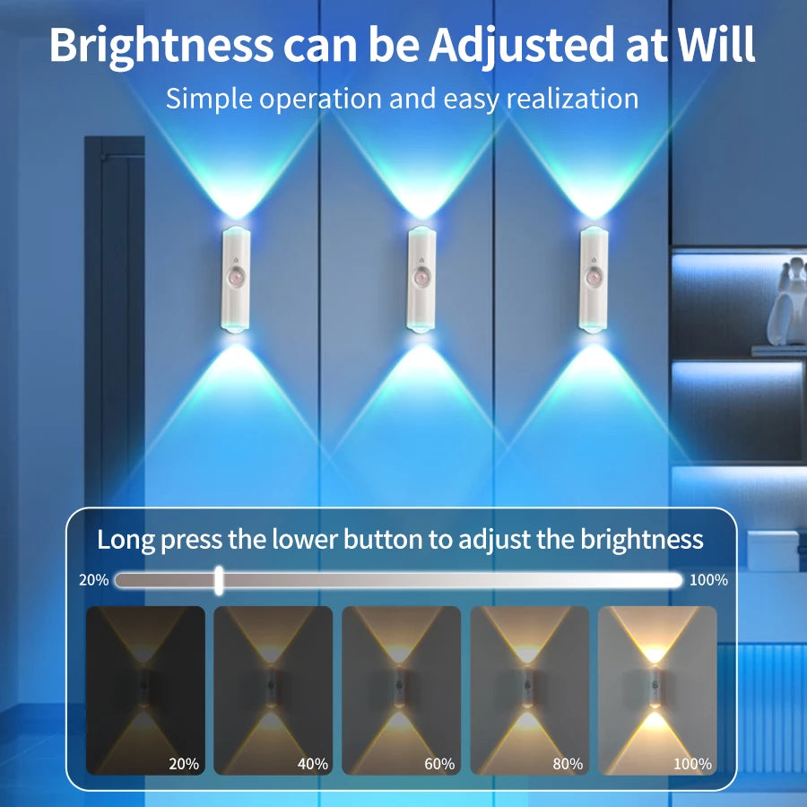 Rechargeable Motion Sensor Wall Light with Sunset Gradient Effect for Bedroom Interiors