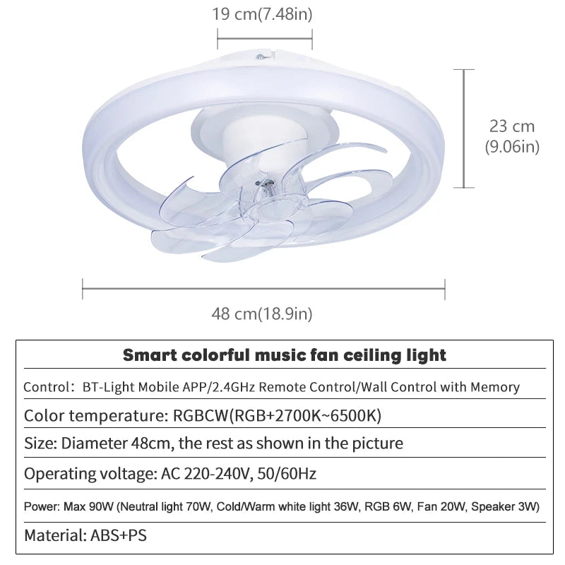 Modern LED Ceiling Fan with Remote and App Control for Living Rooms