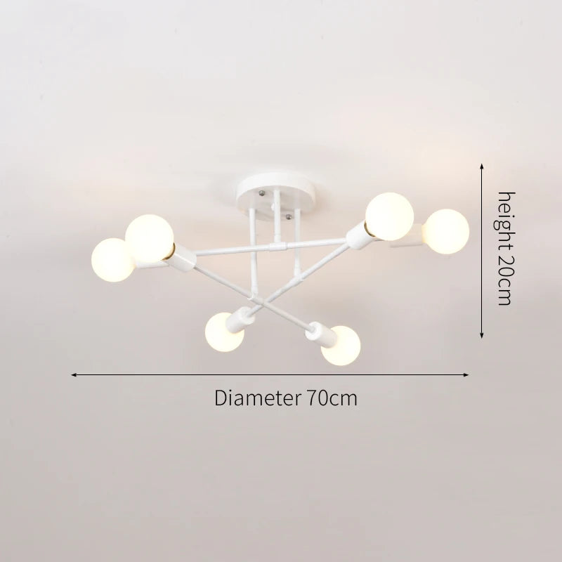 Industrial Six-Head Iron Ceiling Light for Modern Living Spaces