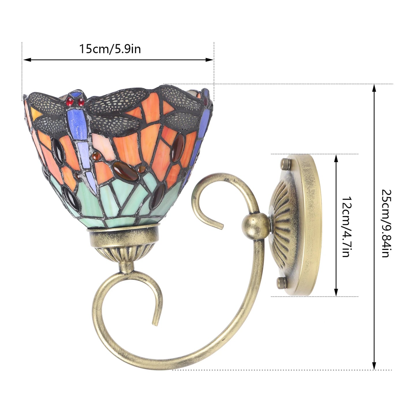 Vintage Stained Glass Dragonfly Wall Sconce for Bedroom and Living Room